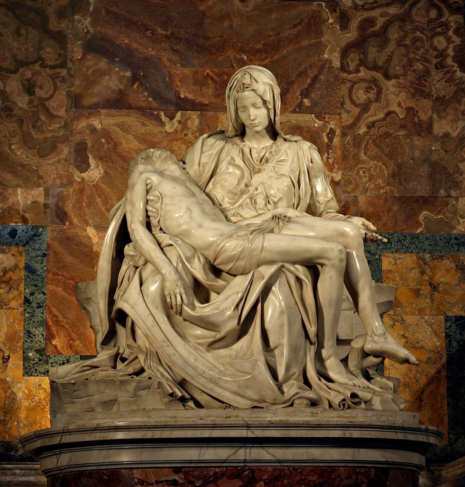 The Pieta. Virgin Mary holding her son after being taken down from the Cross.